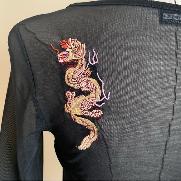 Vintage y2k Necessary Objects Sheer Mesh Dragon Asian Black Dress - Picture 6 of 10
